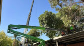 Leguan 265 Spider reaching up & over a roof to complete arbor work